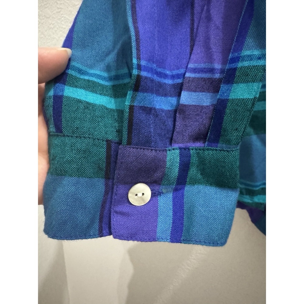 Chico's Design Button Up Shirt Women's Sz 2 Purple Plaid 90s Grunge Whimsigoth - Picture 6 of 9